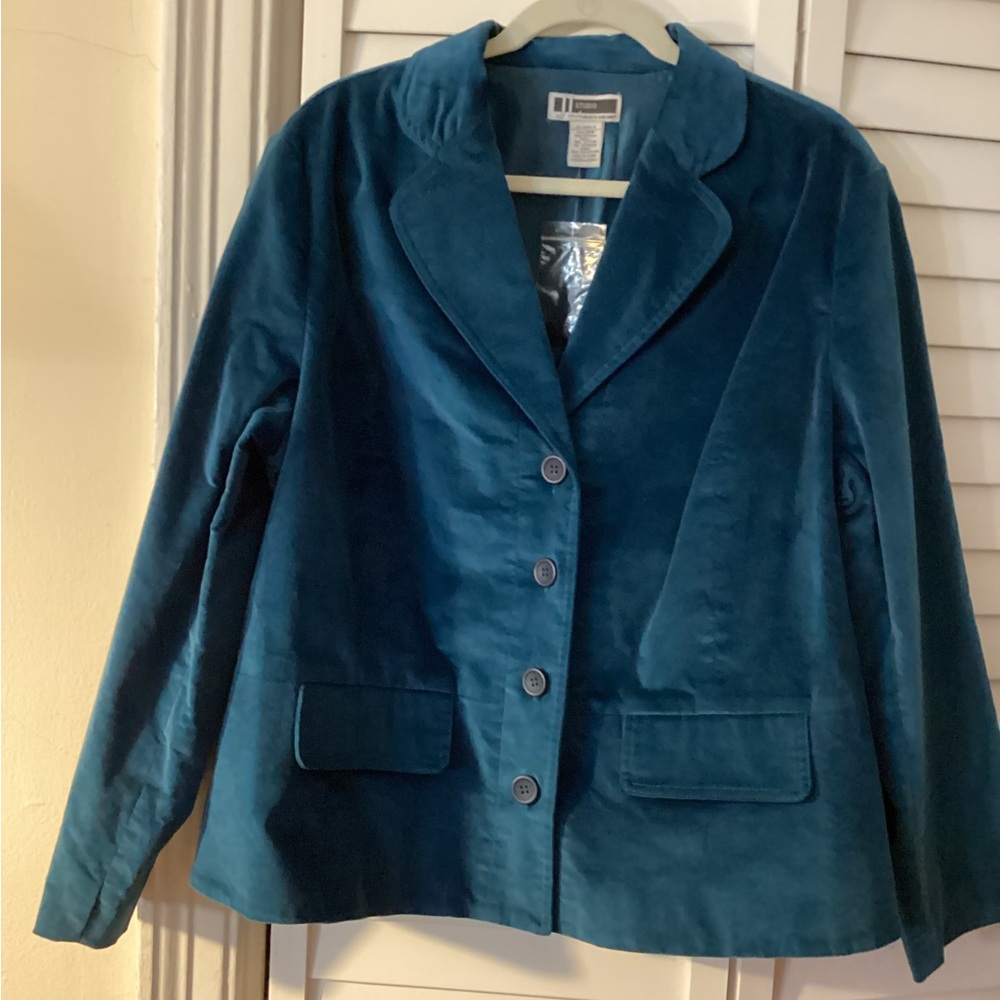 JL Studio Women's Vintage Teal Blue Velvet Blazer Jacket Size 18W
